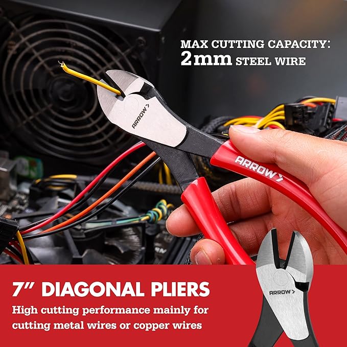 ARROW 3PCS Pliers Set, 8" Needle Nose Pliers, 7" Diagonal Plier, 8" Linesman with Non-slip Handle, Premium Carbon Steel, High Leverage Design