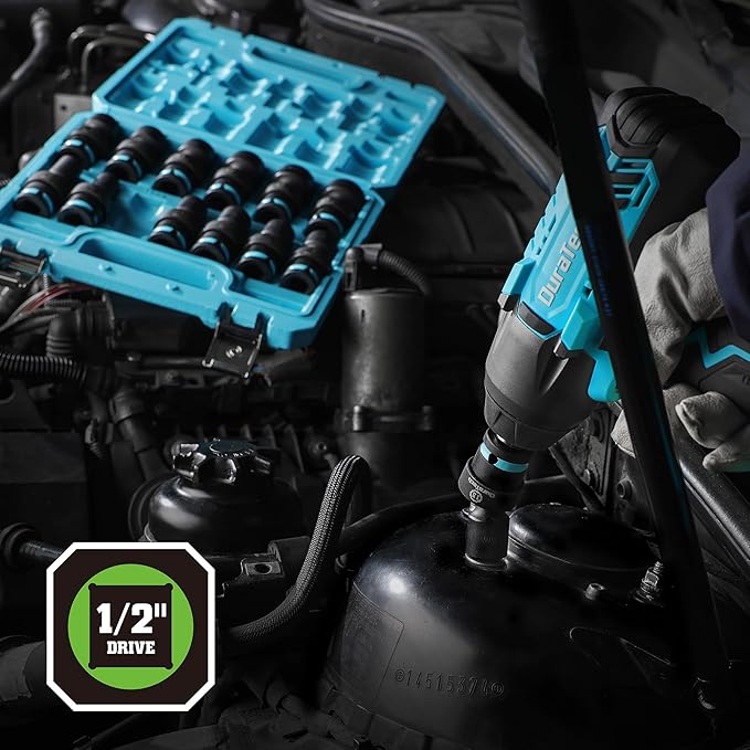 DURATECH 1/2" Drive Impact Swivel Socket Set, 13-Piece Shallow Wobble Sockets, Universal Joint Socket Set Metric, Cr-Mo Steel, 6 Point, Organized in Sturdy Storage Case(10-24mm)