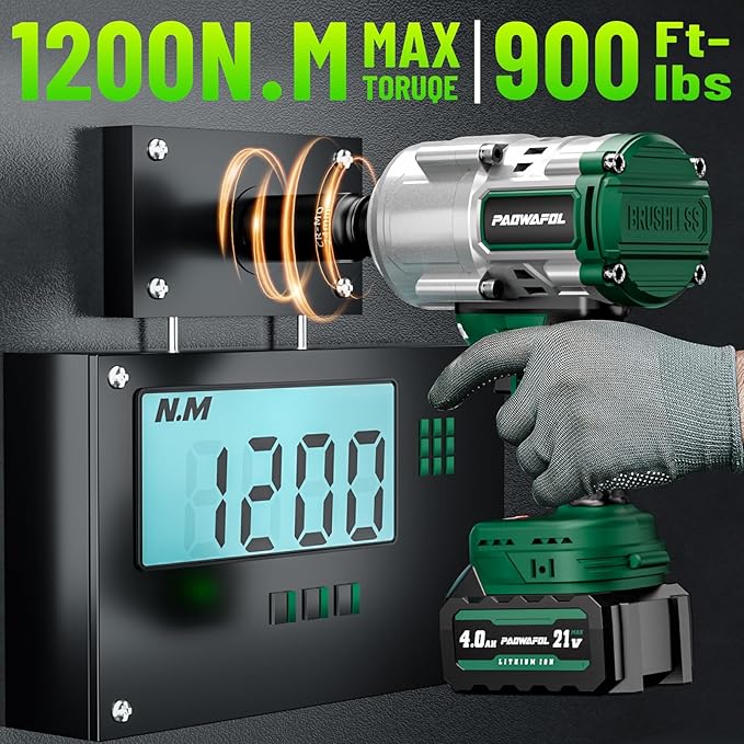 1200N.m(900ft-lbs) Cordless Impact Wrench, 1/2 Impact Socket Set, High Torque 1/2" Impact Gun With 4* CR-MO Sockets & 1* 3'' Extension Rod, 2* 21V 4.0Ah Battery, Fast Charger & Storage Case