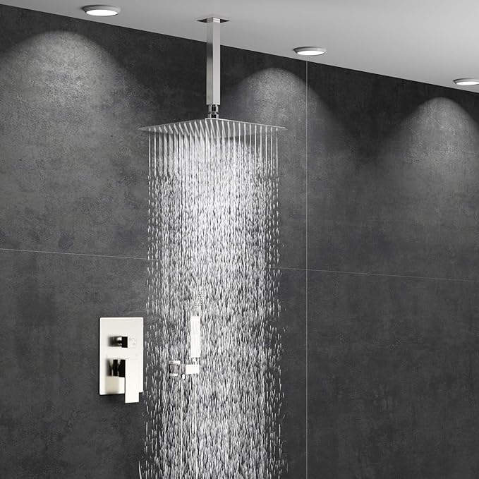 SunCleanse Rainfall Shower Faucet Set Brushed Nickel Shower Combo Set for Bathroom with High Pressure 10 inch Shower Head with Handheld Shower Valves Shower Head and Handheld Ceiling Mounted