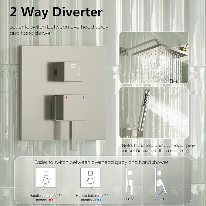 Esnbia Shower System, Shower Faucet Set with Shower Valve, 10 Inches Shower Heads with Handheld Spray Combo, Wall Mounted Shower Fixtures, High Pressure Shower Hardware Set, Brushed Nickel