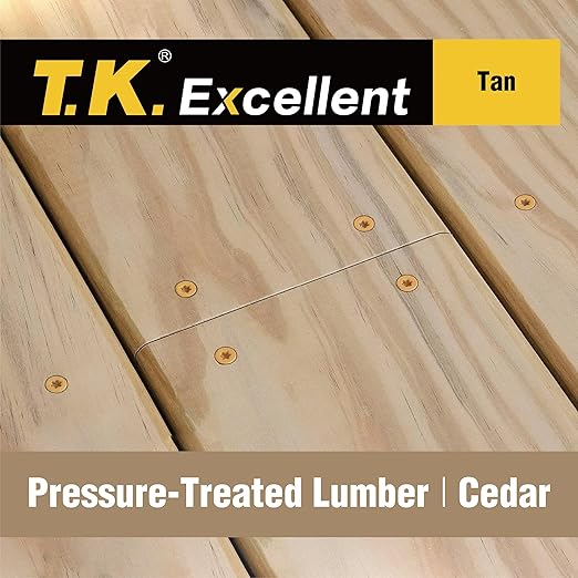 T.K.Excellent Deck Screws 3-1/2 Inch Wood Screws #10 x 3-1/2, 330 Pcs, Rust Resistant Structural Fence Screws Torx Drive Screw, Two T25 Bits, Brilliant Yellow Ruspert Coating Rust Proof