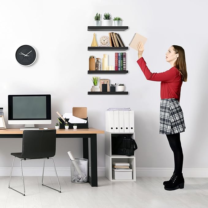 Sorbus Floating Shelves for Wall, Bathroom Shelves Wall Mounted for Kitchen, Bedroom, Living Room, Bathroom Storage, Over Toilet, Hanging Book Shelf for Wall Home Decor (Black, 4 Pack)