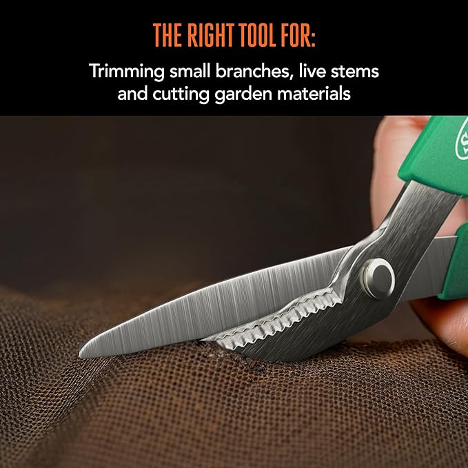 Scotts 8 in. All-Purpose Steel Garden Utility Shears with Serrated Blades – Comfort Grip Yard and Garden Scissors for Pruning Plants, Flowers, and Herbs