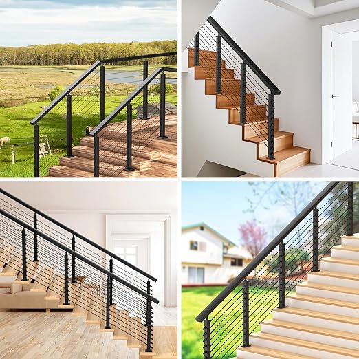 2 Pack 35" Stainless Steel Adjustable Stair Cable Railing Post Kits, 25-35 Degrees Angle Line Post with Grommets for Deck Railing Systems, Indoor & Outdoor Use,MY06-SP
