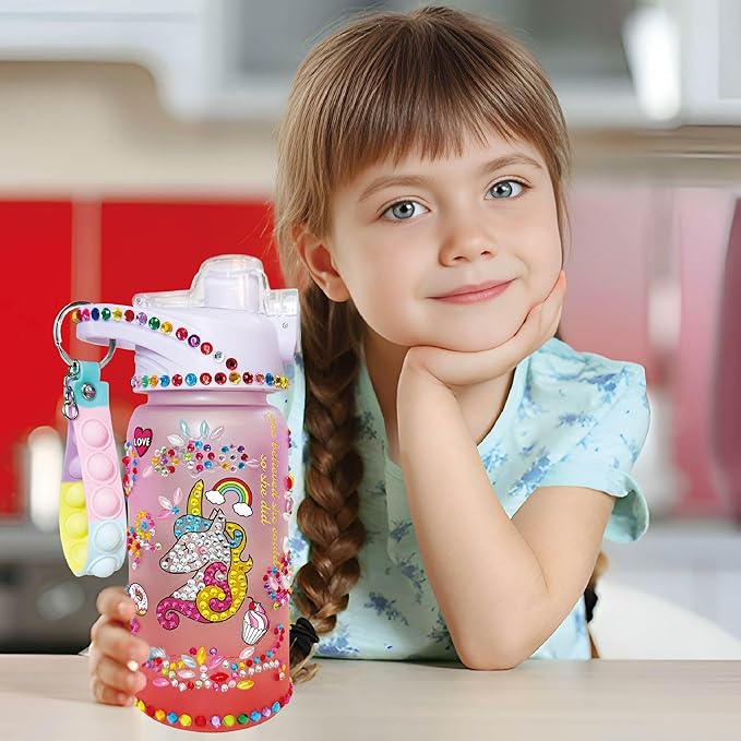 Decorate Your Own Water Bottle Kits,Fun Arts and Crafts Gifts for Girls Age 4-6-8-10,Unicorn Painting Crafts Toys for Girls Birthday