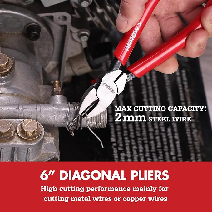 ARROW 3PCS Pliers Set, 6" Needle Nose Pliers, 6" Diagonal Plier, 7" Linesman with Non-slip Handle, Premium Carbon Steel, High Leverage Design