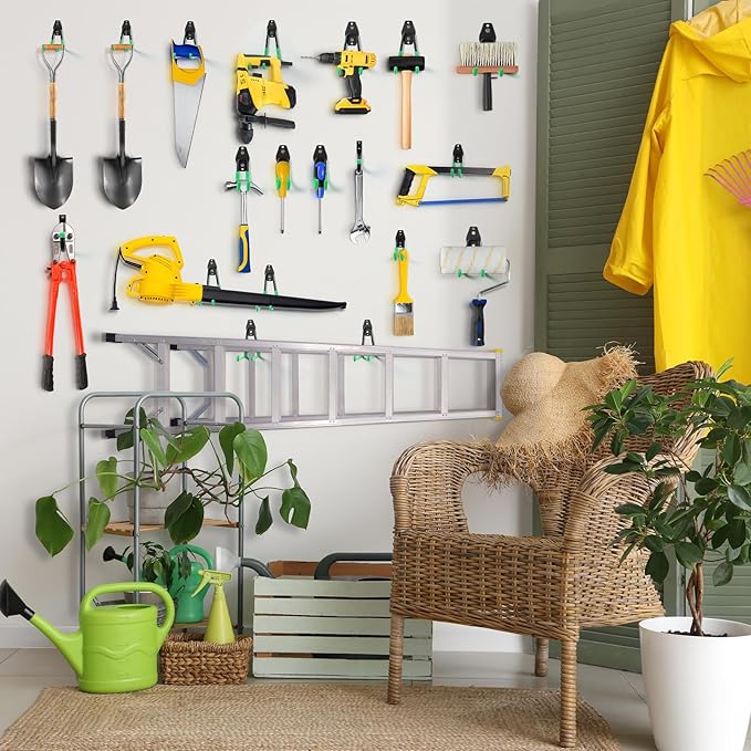 LANDNEOO Garage Hooks, 20-Pack Steel Garage Accessories for Organization and Storage, Heavy Wall Mount Duty Hooks with Anti-Slip Coating for Hanging Ladder, Bike, Power Tools and More Tools, Green