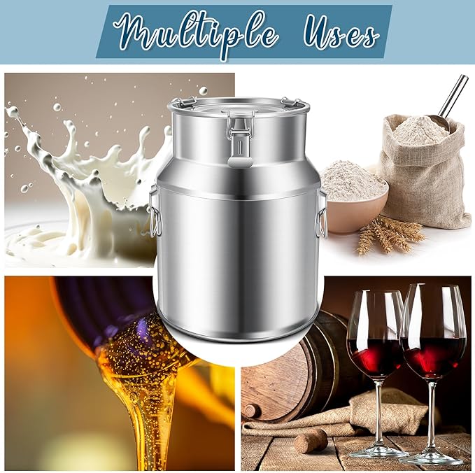 Suclain 2 Pcs Stainless Steel Milk Can Milk Bucket Metal Milk Jug with Sealed Lid and Carry Handle Tote Jug for Milk, Wine, Water, Liquid Tote Pail Storage Transport (22 Liters)