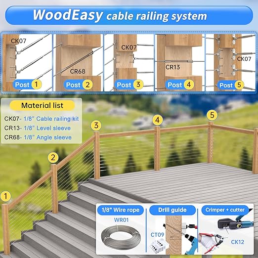 Muzata 300 ft 1/8" Stainless Steel Cable Railing System Hardware Wire Rope 7x7 Strands Deck Cable Railing Kit for Indoor Outdoor Hanging WR01