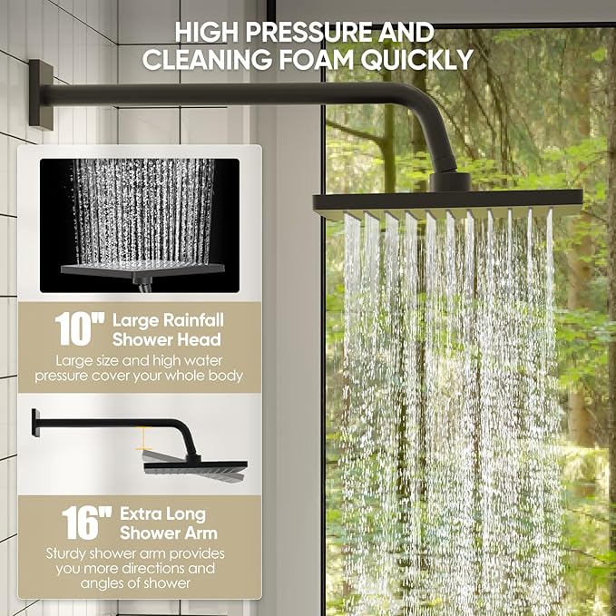 Replacement for Delta Faucet Shower Trim Kit 14 Series, Bathroom Shower Faucet Set with 10-Inch Matte Black Shower Head, 16-Inch Shower Arm Combo(Valve/Cartridge Not Included)