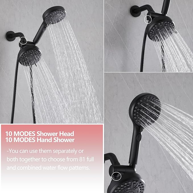 3 Handle Tub Shower Faucet Matte Black Bathtub Shower Faucet Set With Tub Spout, Tub and Shower Trim Kit with Valve