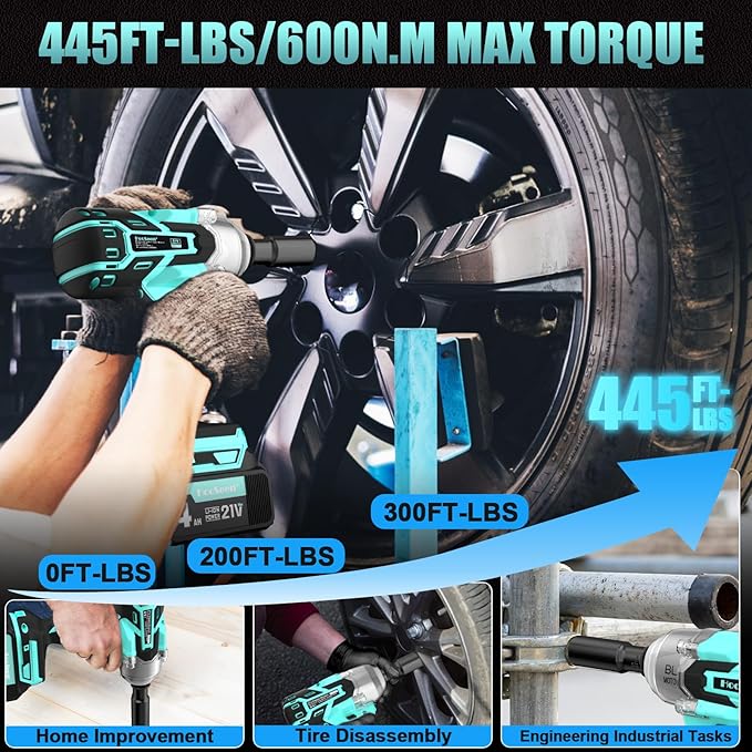 Cordless Impact Wrench Impact Driver Kit 1/2 Impact Gun 21V Brushless High Speed Torque 445 Ft-lbs Impact Drill, Electric Socket Wrenches 4.0Ah Battery Powered Half Inch Craftsman Power Tool Set