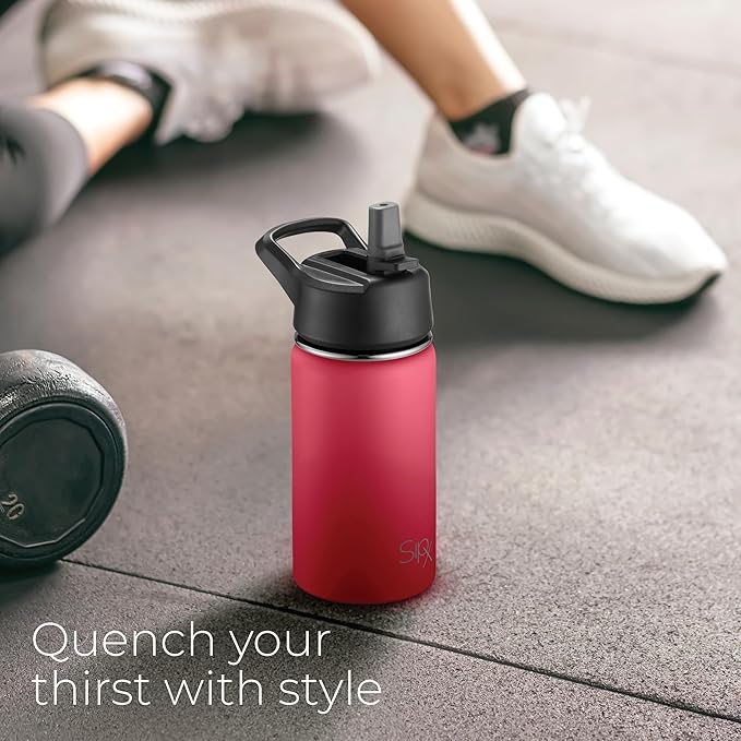 SipX™ Triple-Insulated Stainless Steel Water Bottle 18oz. With 3 Lids, BPA-Free Reusable Insulated Water Bottle Keeps Cold 24 Hours, Metal Water Bottle Made Of Sustainable Material For Hiking & Biking