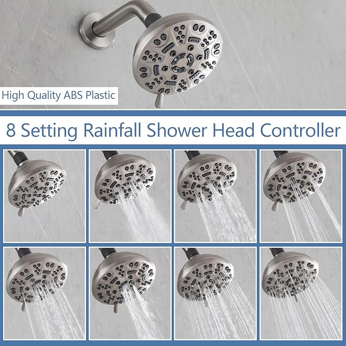 2 Handles Shower Faucet Set with Tub Spout Bathtub Shower Faucet Combo Set Shower System Complete Tub and Shower Trim Kit Wall Mounted Shower Fixtures Brushed Nickel
