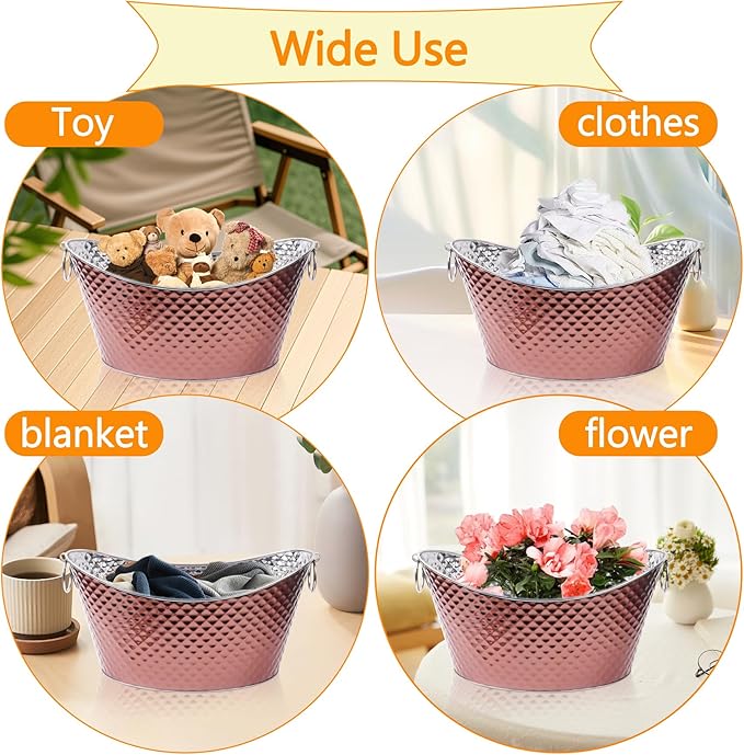 Klmnop Large Ice Bucket, 12L Stainless Steel Beverage Tub with Handles, Rose Gold Drink Tub&Drink Buckets for Parties(RoseGold)