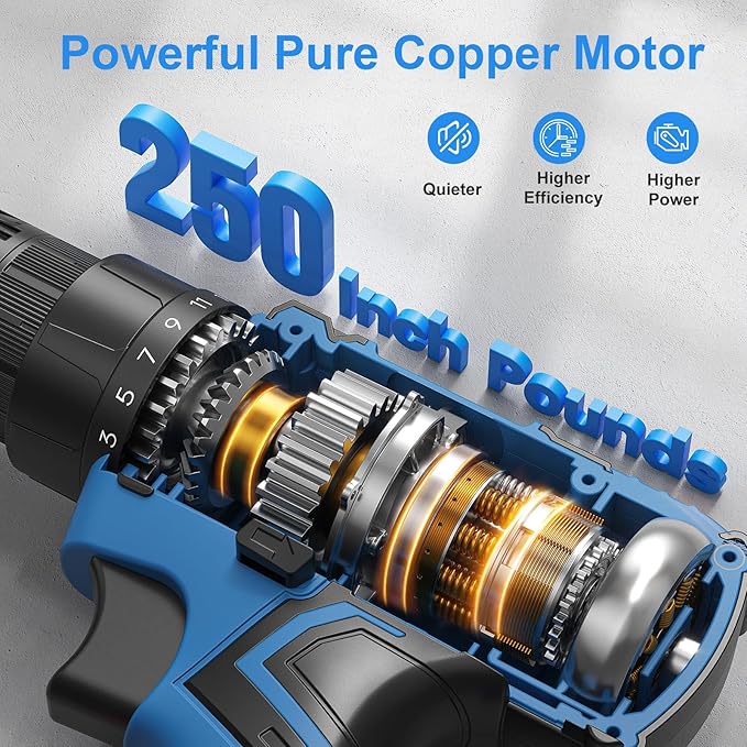 Cordless Drill Set,12V Power Drill Driver 3/8" Keyless Chuck with 42 Acessories, Built-in LED Light, 25+1 Position, Electric Drill for Home DIY Projects(Blue)