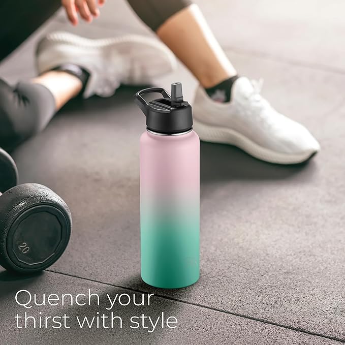SipX™ Triple-Insulated Stainless Steel Water Bottle 40oz. With 3 Lids, BPA-Free Reusable Insulated Water Bottle Keeps Cold 24 Hours, Metal Water Bottle Made Of Sustainable Material For Hiking & Biking