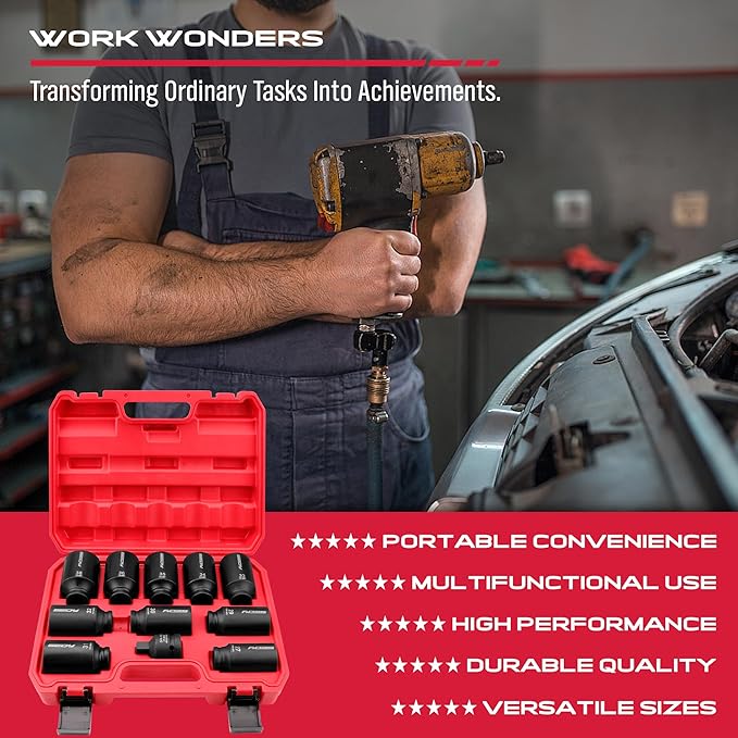 1/2 Drive Deep Impact Socket Set: 11-Piece Metric Size Wheel Axle Nut Wrench Metric Large Jumbo 27mm 29mm 30mm 31mm 32mm 33mm 34mm 35mm 36mm 38mm Spindle Joint High Torque Truck Bearing Locknut