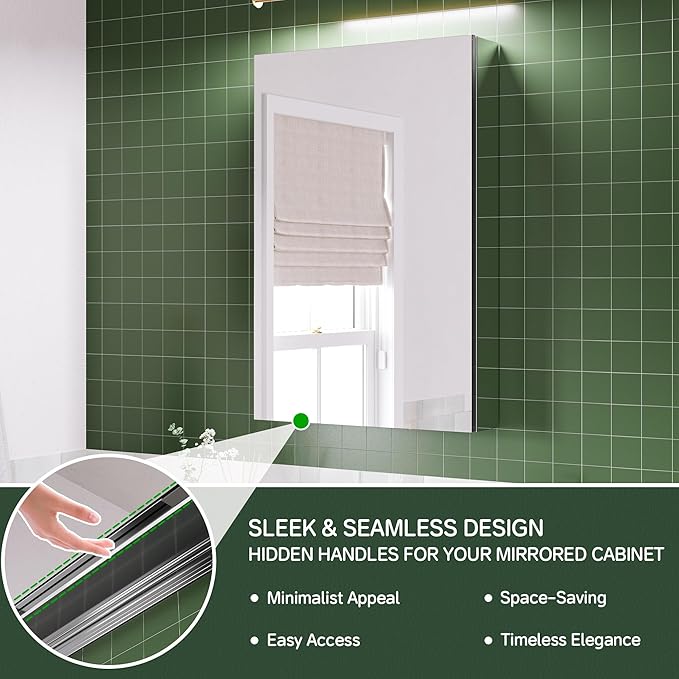 20''×30'' Mirrored Medicine Cabinet,Vanity Mirror with Door, Storage Cabinet for Bathroom, Adjustable Shelves, Blum Hinge Soft Close Door, Right Swing