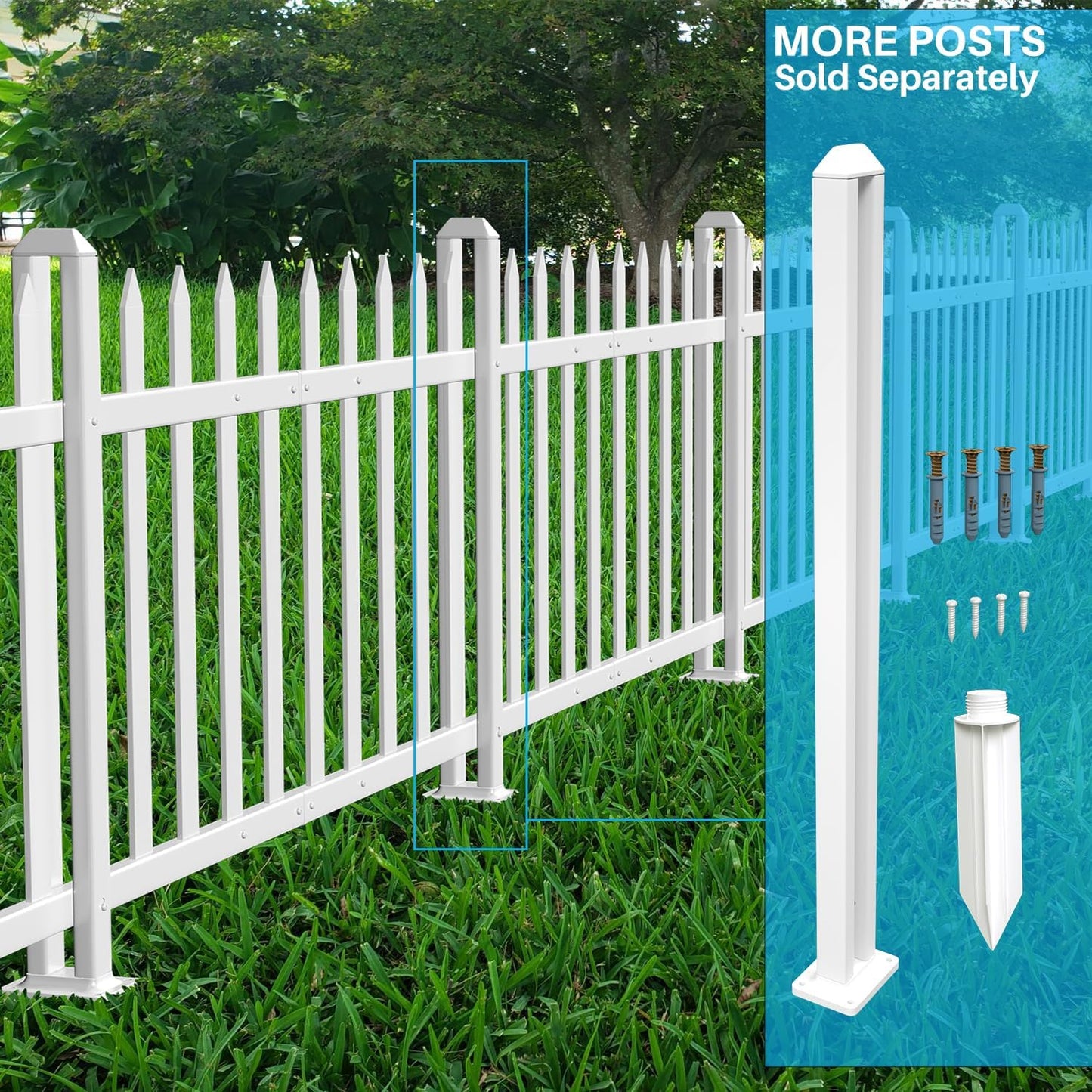 Patio 6 Sets Vinyl Picket Fence Panels 30" H x 84" W White PVC Decorative Fence for Front Yard Porch Patio Deck Pool Air Conditioner Fence Safety Dog Fence (34 Pickets, Straight)