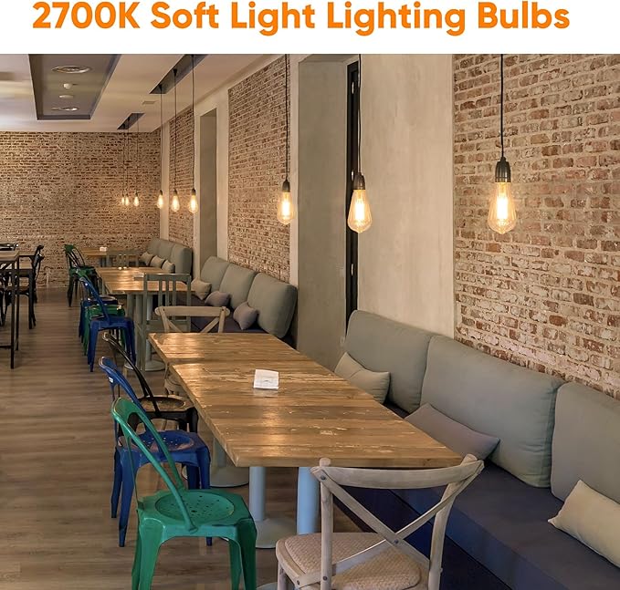 WIHTU LED Light Bulbs, Bright Vintage 6W LED Edison Bulbs, St58 2700K Warm Light with CRI 85+, E26 Standard Base, 900LUM, Non-Dimmable, Clear Glass, Pack of 12