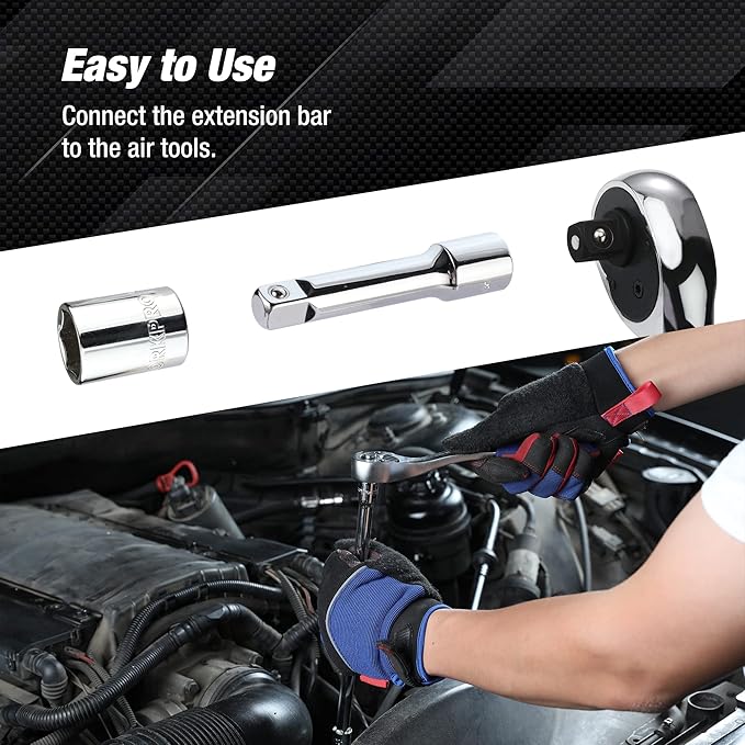 VALUEMAX 9 PCS Socket Accessory Set, Includes 3/8" Drive Extension Bar Set, 1/4", 3/8" & 1/2" Drive Universal Joints and Adapters, Chrome Vanadium Steel with Mirror Finish, Chrome Plated