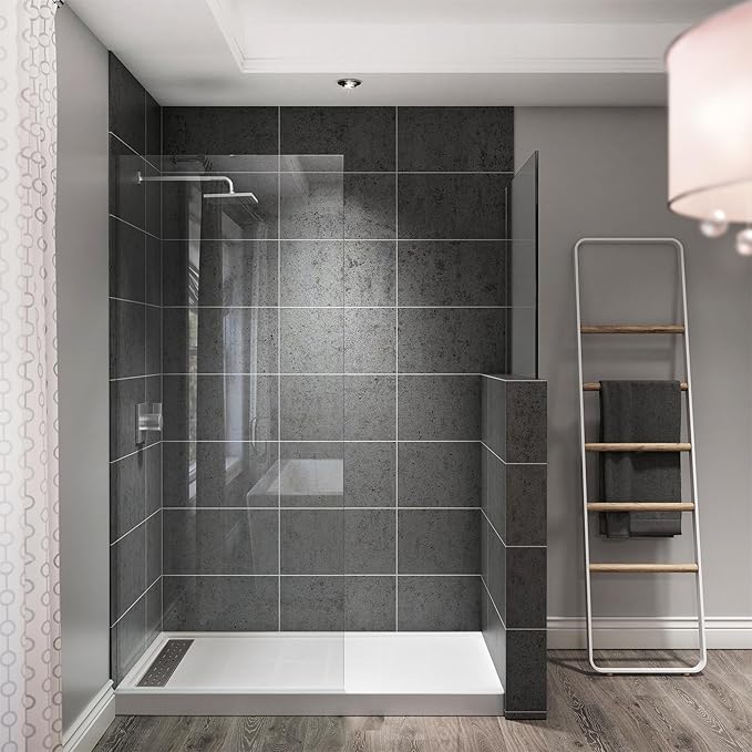 Shower Base Pan in White Left Linear Drainer, Rectangular Shower Base 60"×34"×4" with Non-Slip Floor Panel and Stainless Steel Shower Drain Cover