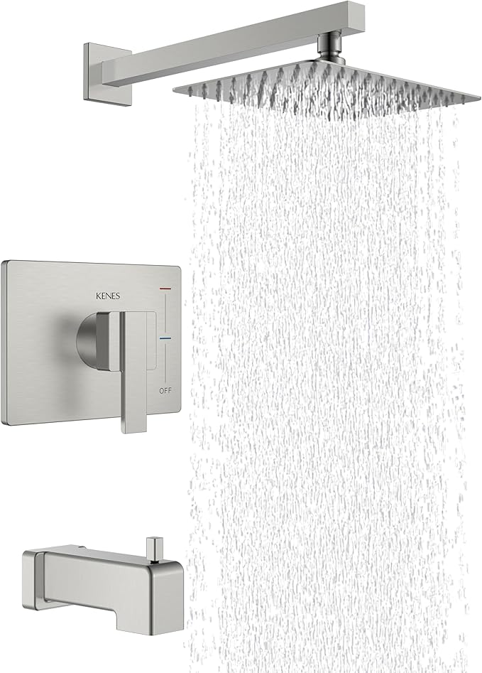 KENES Brushed Nickel Shower Faucet, Tub and Shower Trim Kit with 8-Inch Rain Shower Head, Modern Single-Spray Shower Faucet Set, KE-6024A (Shower Valve Included)