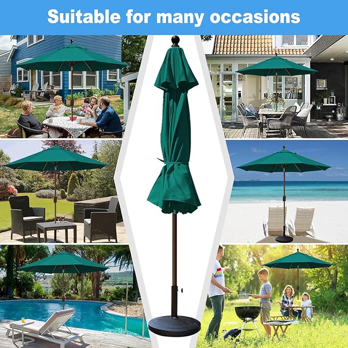 Eurmax USA 10-Year-Non-Fading 10Ft Market Umbrella Outdoor Patio Umbrella Table Umbrella with 8 Ribs,Hand Crank and Ventilation (Teal)