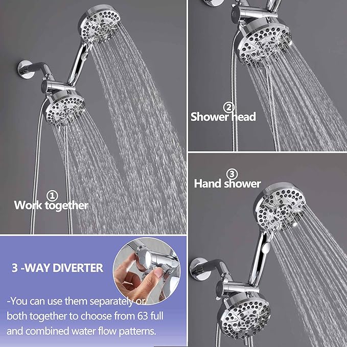2 Handle Shower Faucet Set Shower System Complete 2 in 1 Shower Combo Set with Handheld Showerhead Shower Trim Kit Wall Mounted Shower Fixtures Chrome
