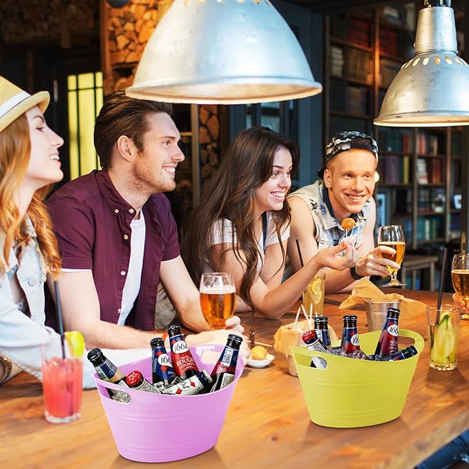 6 Pieces Ice Buckets Bulk, Plastic Ice Buckets with Handles, Oval Storage Tub, Large Capacity Ice Drink Bucket for Party Bar Wine Beer Champagne Beverage Bottle Cooler (Fresh Color,4.5 Liter)