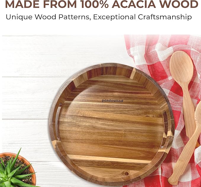 Lazy Susan for Table top 12 inch Wooden Large Lazy Susan Turntable Tray Organizer for Cabinet, Dining Table Centerpiece, Pantry, Kitchen Spice Cabinet Countertop Organizer, 100% Acacia Wood