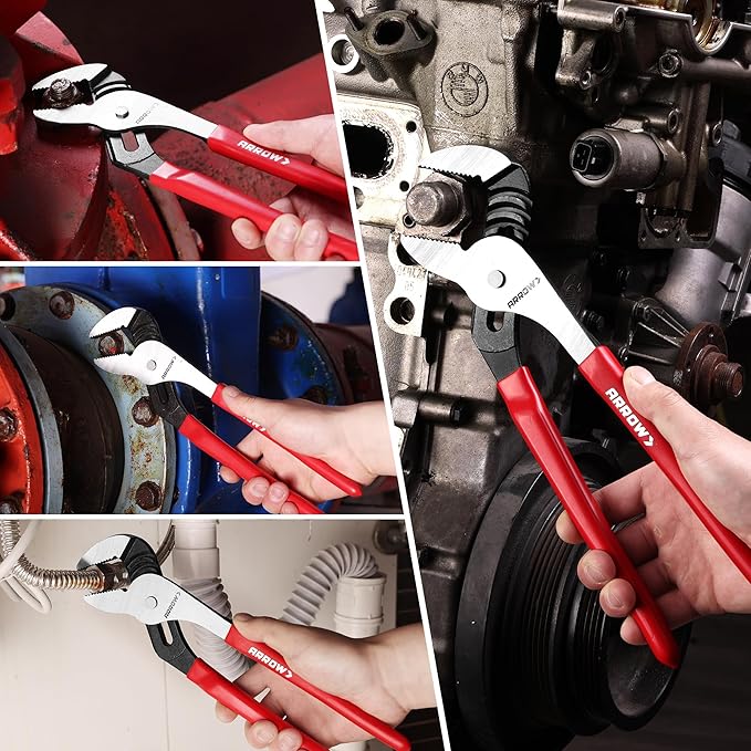ARROW 2-Piece Groove Joint Pliers Set, Adjustable Water Pump Pliers Set (8" & 12") with 5 & 7 Jaw Positions, Serrated Jaws and Comfort Dip-grip Handle, for Plumbing Repair and Home Maintenance