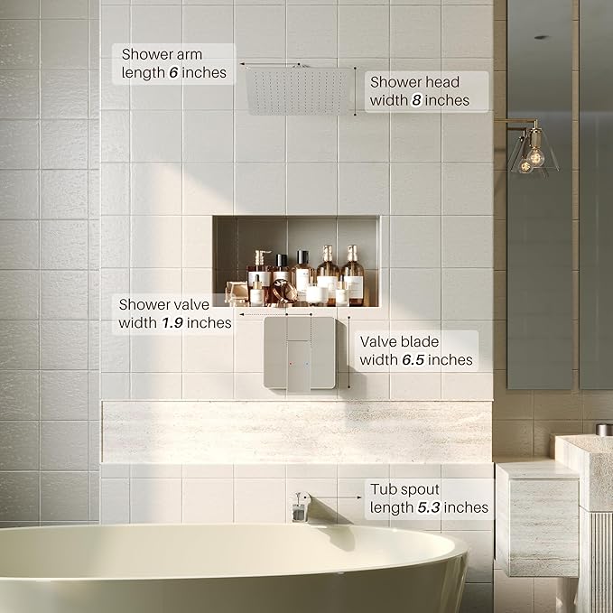 Alesco Shower Faucet Set, Chrome Tub Shower Faucet with 8-Inch Showerhead and Bathtub Spout, Showerhead and Handle Set Include Valve and Trim Kit, Polished Chrome