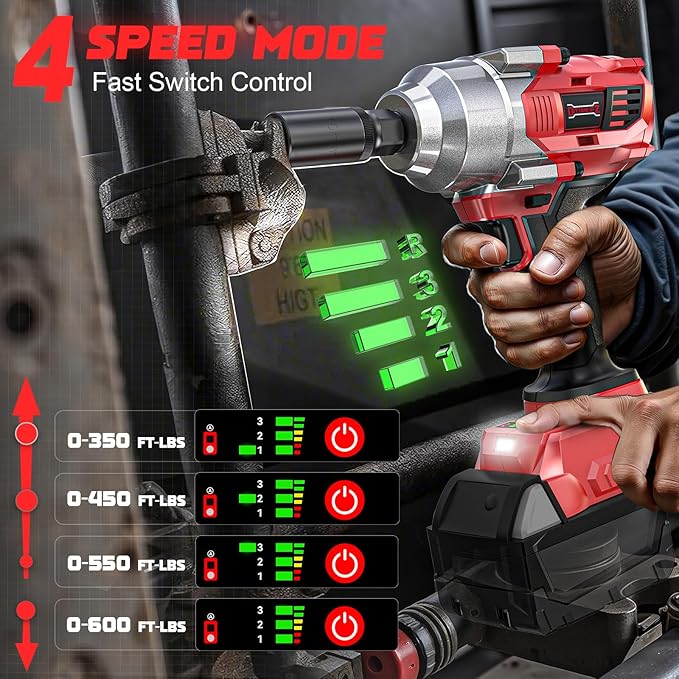 Cordless Impact Wrench 3/8" Compatible with Milwaukee 18v Battery: 600 Ft-lbs High Torque Impact Driver, 3100RPM Brushless Electric Impact Gun with 4-Mode Speed, LED Work Light(Bare Tool)