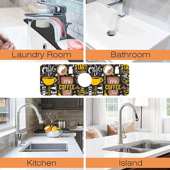 Kitchen Faucet Mat Coffee Poster Kitchen Sink Splash Guard Faucet Mat,1 PC Splash Guard Behind Faucet Drip Catcher for Kitchen,Sink Mat,Dish Drying Mat,Bathroom Faucet Mat 15.5""X5.5""