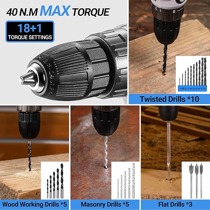 Blue Drill Tool Kit Set: 20V Cordless Power Drill Tool Box with Battery Electric Drill Driver for Men Home Hand Repair Basic Toolbox Tools Sets Drills Case