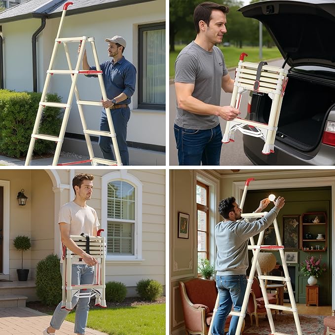 Telescoping 6-Step Ladder, 5.3FT Folding Step Stool with Safety Lock, Wide Non-Slip Pedals & Retractable Handgrip, Heavy Duty 380 lbs for Home & Outdoor