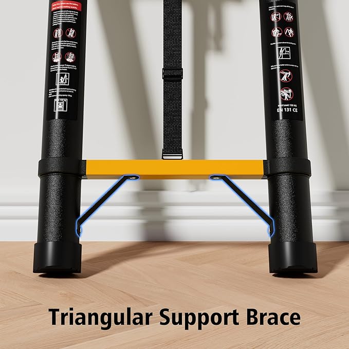 16.5 FT Telescoping Ladder with Hooks, Aluminum Extension Ladder, 330 lbs Load Capacity, Multi-Purpose Collapsible Ladder for Home and Work; Yellow