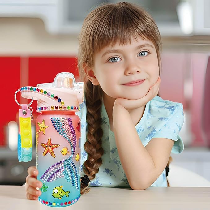 Decorate Your Own Water Bottle Kits,Fun Arts and Crafts Gifts for Girls Age 4-6-8-10,Mermaid Painting Crafts Toys for Girls Birthday