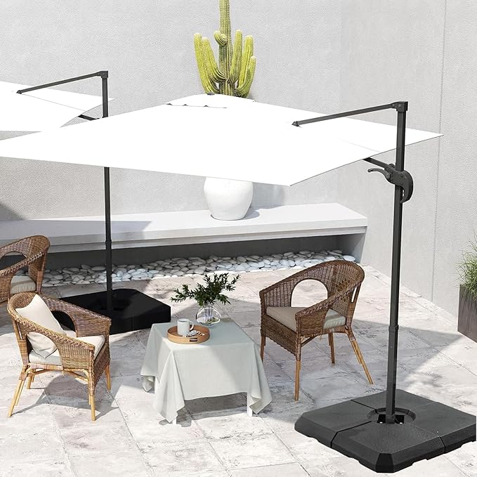 T&Jero 4 Piece Heavy Duty Plastic Base Stand Weight for Patio Outdoor Cantilever Offset Umbrella, 350 lb with Water and Sand Filled, Black