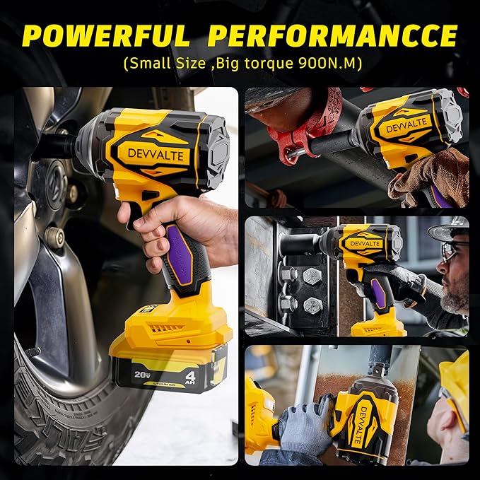 Cordless Impact Wrench for DeWalt 20V Battery,1/2 inch Power Impact Wrench, Brushless Electric Impact Gun 665Ft-lbs(900N.m) High Torque Impact Driver with 3-Mode, LED Work Light(No Battery)