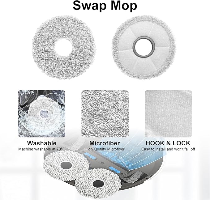 T30s Vacuum Accesories Kit Compatible with ECOVACS DEEBOT T30S Combo Robot Vacuum, t30s Replacement Parts Include 1 V-Shaped Brush, 1 Hepa Filters, 1 Mop Pads, 1 Side Brush, 1 Dust Bags (5 PCS)