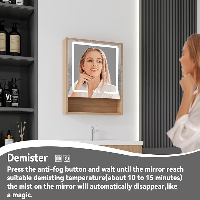 24'' Bathroom Vanity with Ceramic Sink Combo and Medicine Cabinet Mirror with Led Light/Defog, Wall Mounted Small Bathroom Vanity with Soft-Close Door Modern Floating Cabinet, Walnut(No Faucet)