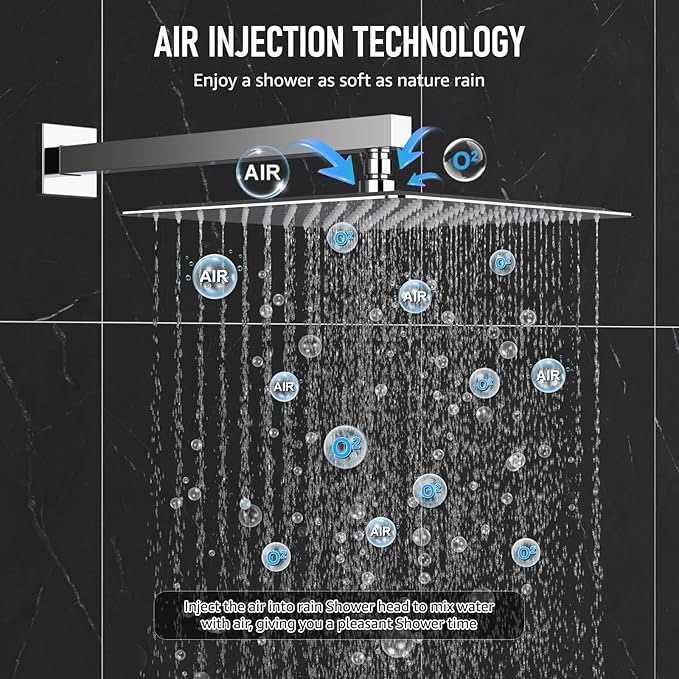 Iriber Chrome Shower System Wall Mount with 12 Inch Rain Shower Head and Handheld Bathroom Shower Set Contain Shower Faucet Mixer Valve Trim Kit (Valve Included)