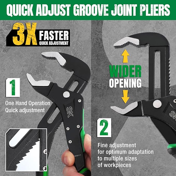 SK 12-Inch Quick Adjust Groove Joint Pliers, Water Pump Pliers, Premium CR-V Construction, SureGrip V-Jaw Design with Comfortable Grips