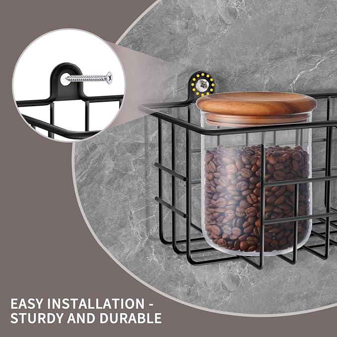 Spice Rack Organizer Wall Mount, Spice Organization Storage Shelf for Cabinet Door, 4 Packs Wall Spice Rack Saving Space for Kitchen, Black