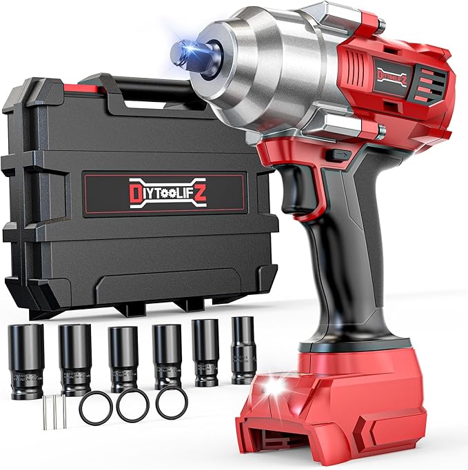 Cordless Impact Wrench 1/2" Compatible with Milwaukee 18v Battery, 750 Ft-lbs High Torque Impact Driver with 6Pcs Sockets & Storage Case, Brushless Impact Gun with 4-Speed & LED Light(Bare Tool)