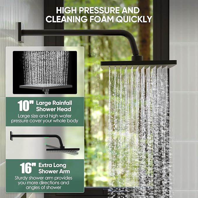 Replacement for Delta Faucet Shower Trim Kit 14 Series, Matte Black Bathtub Shower Faucet Set, 10-Inch Black Shower Head and 16-Inch Shower Arm Combo(Valve/Cartridge Not Included)